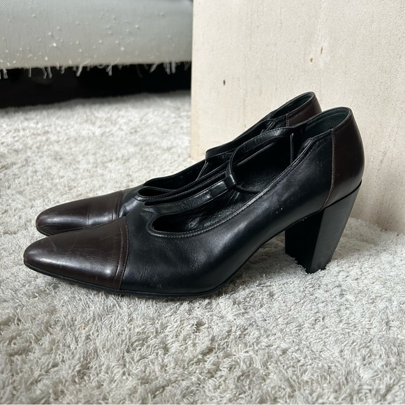 Vintage Robert Clergerie Black Brown Pointed Toe Ankle Strap Heels 10.5 - Picture 10 of 11